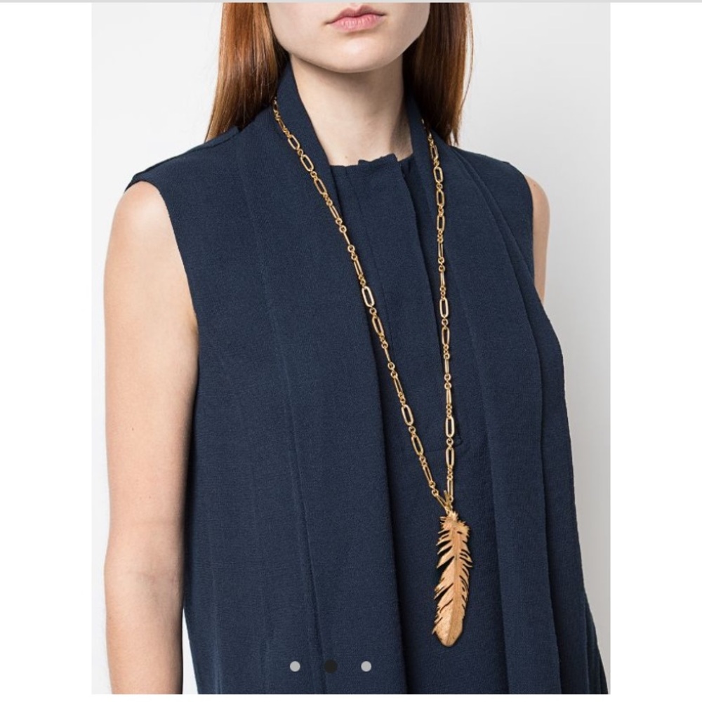 Oscar de la Renta Gold Feather Pendant